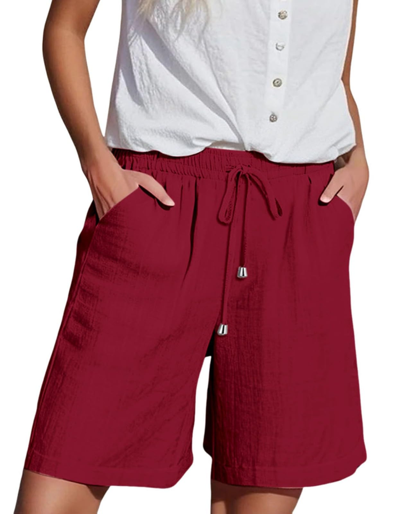 Olivia Women’s Paper Bag Shorts – High Waist Drawstring Summer Shorts with Pockets