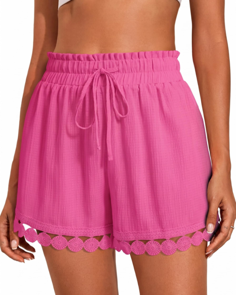 Lily Women’s Ruffle Shorts – High Waist Drawstring Beach Cover-Up Shorts