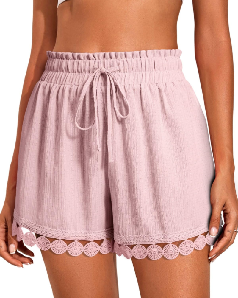 Lily Women’s Ruffle Shorts – High Waist Drawstring Beach Cover-Up Shorts