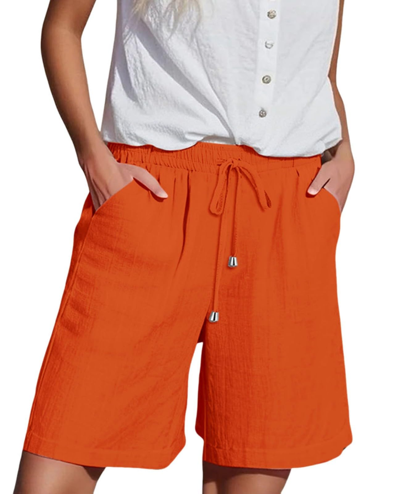 Olivia Women’s Paper Bag Shorts – High Waist Drawstring Summer Shorts with Pockets