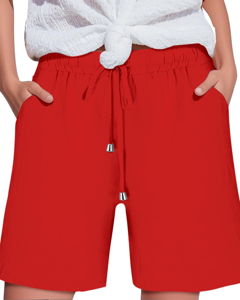 Olivia Women’s Paper Bag Shorts – High Waist Drawstring Summer Shorts with Pockets