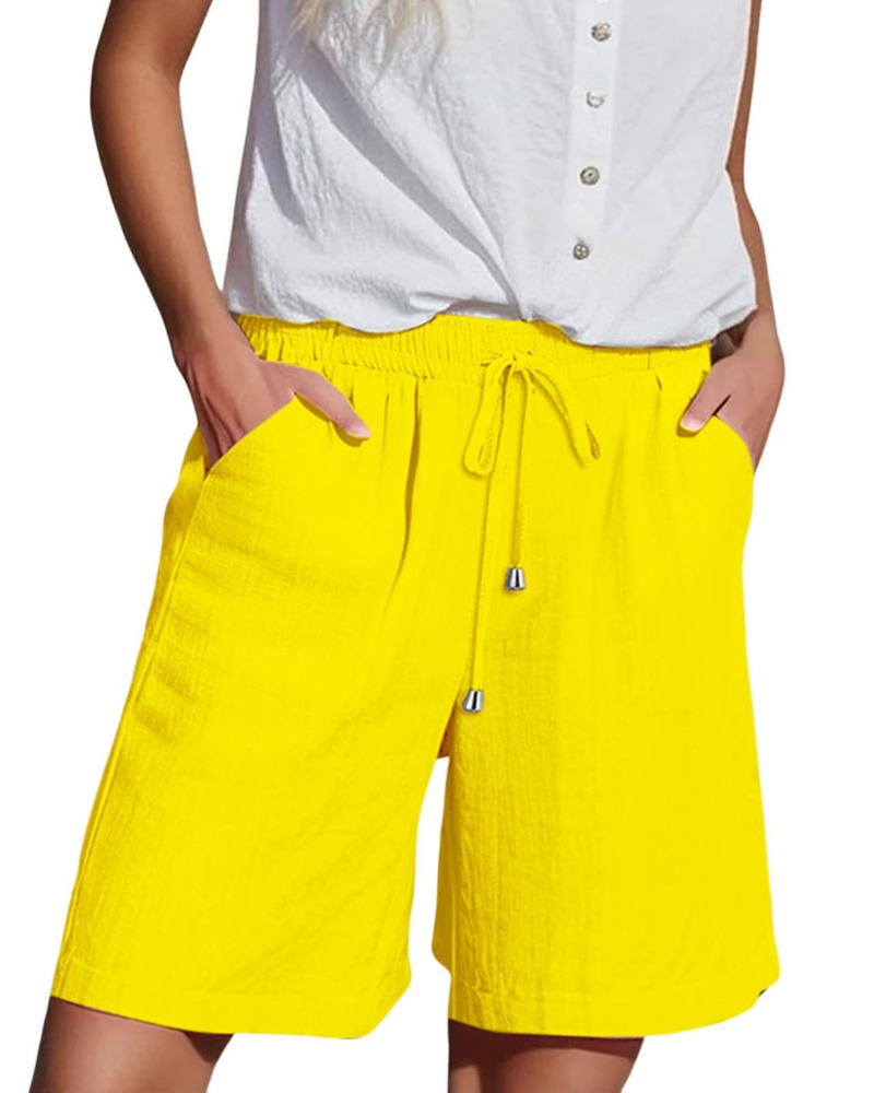 Olivia Women’s Paper Bag Shorts – High Waist Drawstring Summer Shorts with Pockets