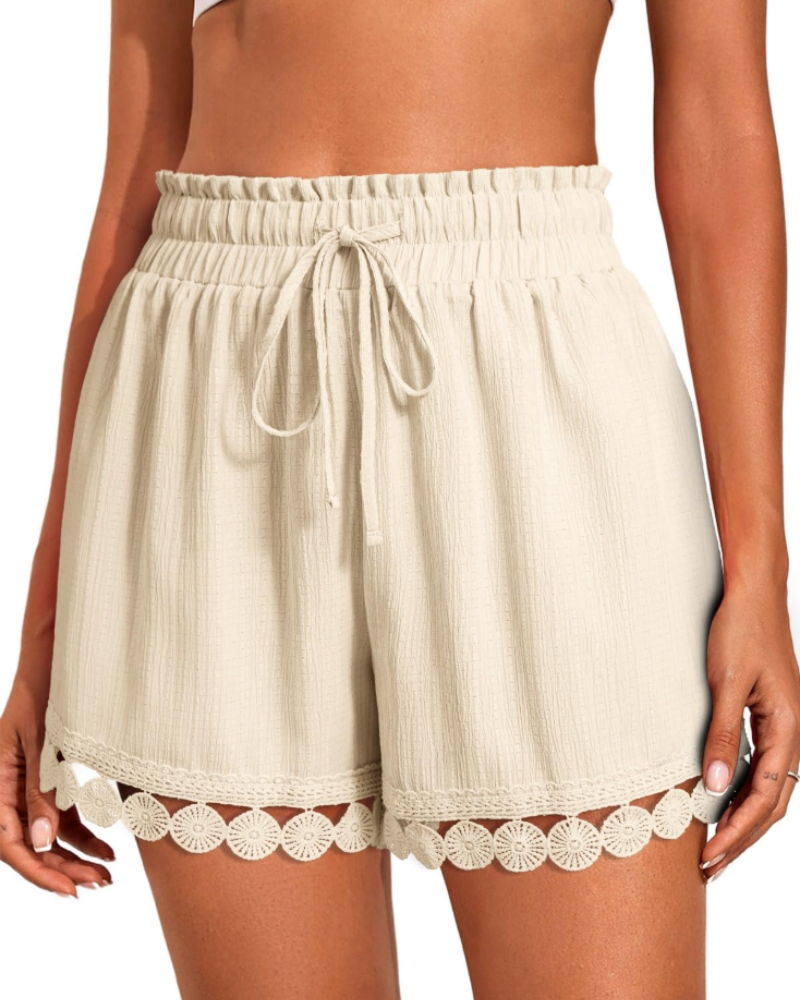 Lily Women’s Ruffle Shorts – High Waist Drawstring Beach Cover-Up Shorts