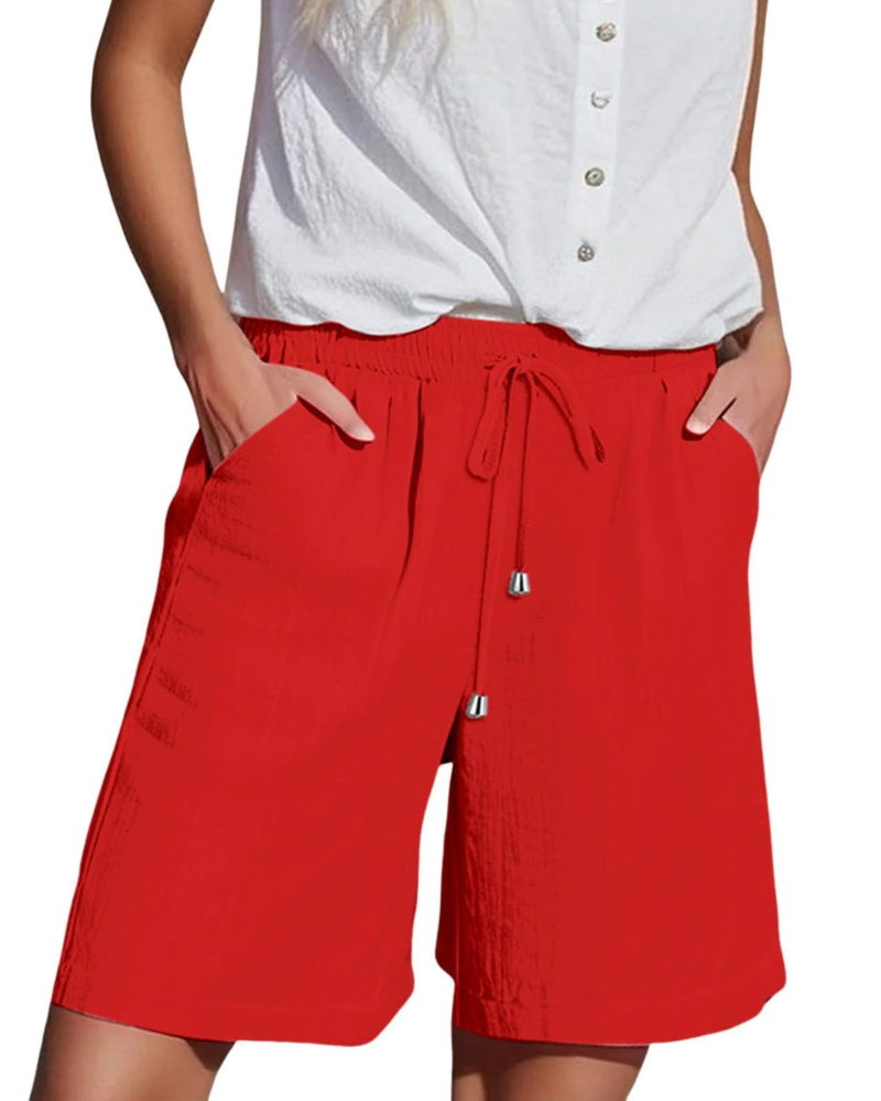 Olivia Women’s Paper Bag Shorts – High Waist Drawstring Summer Shorts with Pockets