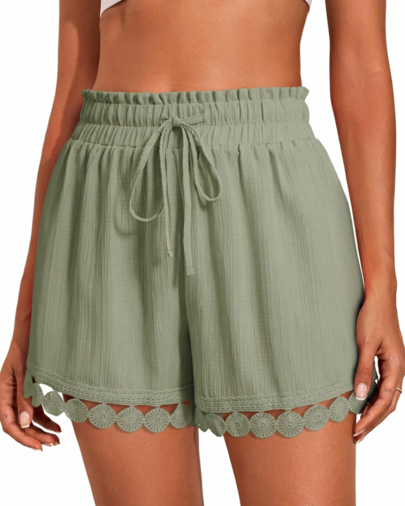 Lily Women’s Ruffle Shorts – High Waist Drawstring Beach Cover-Up Shorts