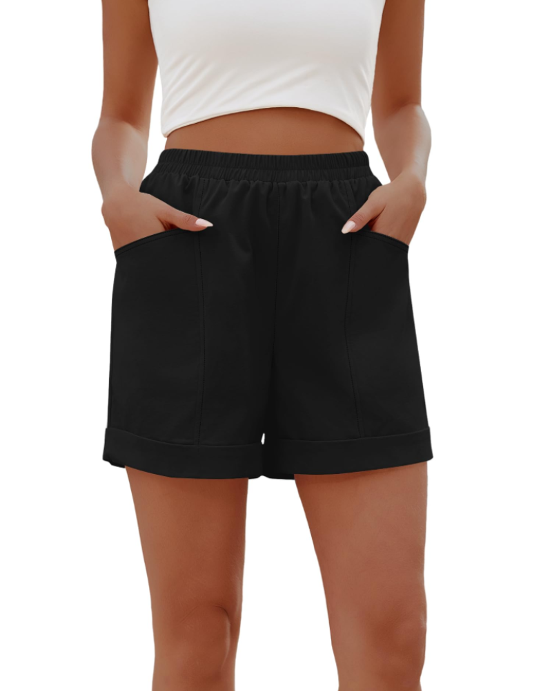 Jasmine Women’s Cotton Shorts – High Waist Knee-Length Summer Shorts with Pockets