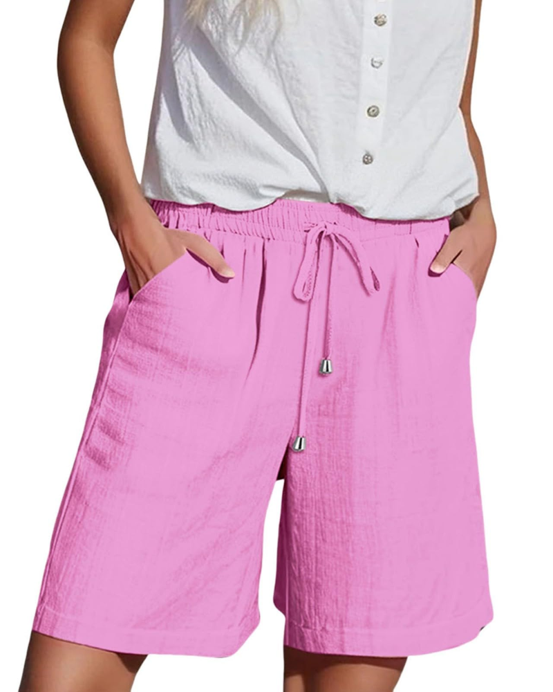 Olivia Women’s Paper Bag Shorts – High Waist Drawstring Summer Shorts with Pockets