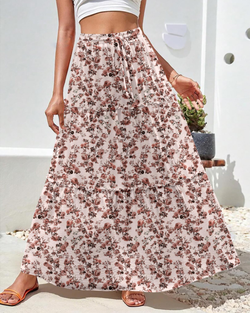 Avery Women’s Maxi Skirt – High Waist Tiered A-Line Skirt with Flared Hem