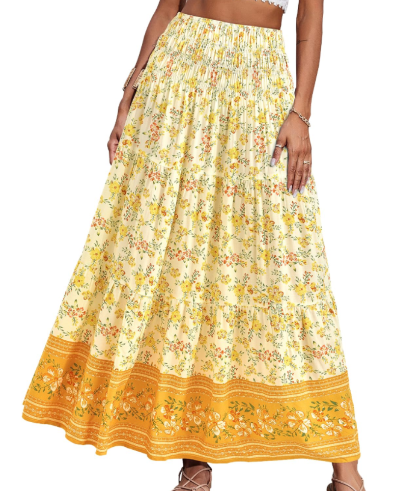 Bianca Women’s Plus Size Maxi Skirt – Boho Floral High Waist Ruffle Skirt