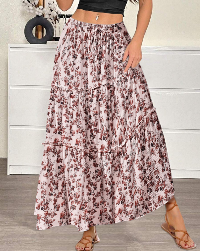 Avery Women’s Maxi Skirt – High Waist Tiered A-Line Skirt with Flared Hem
