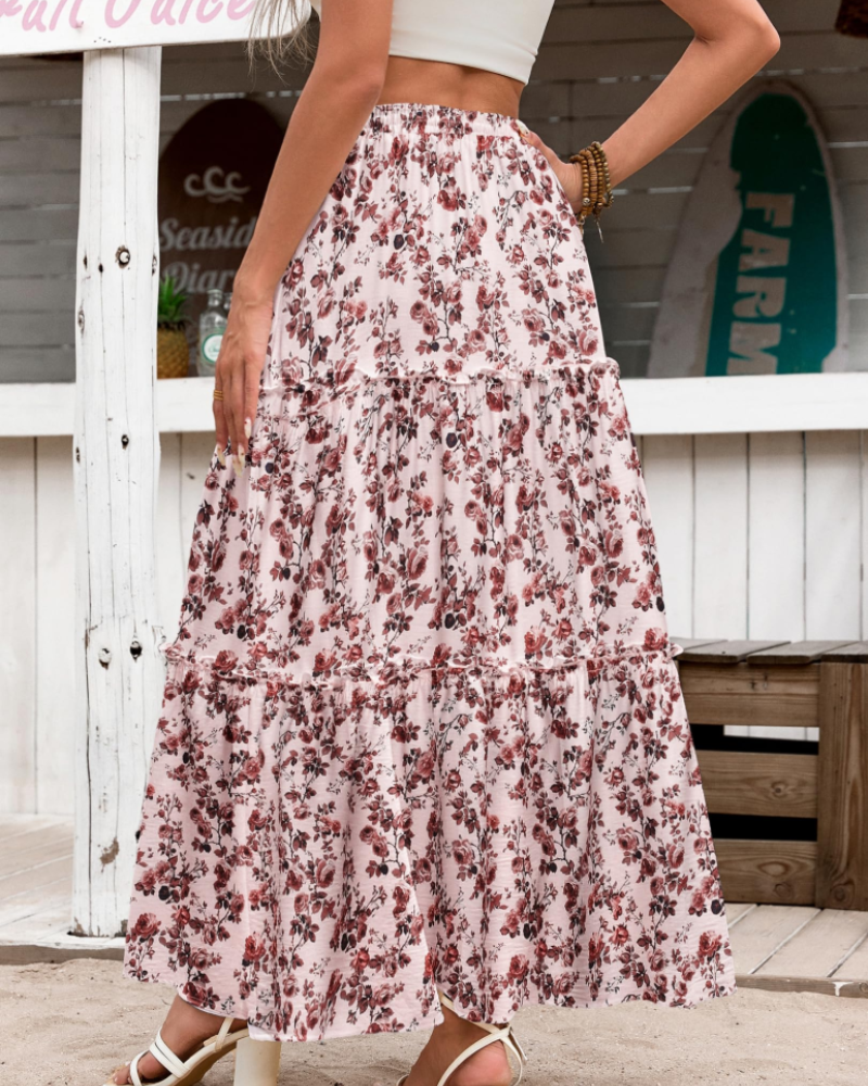 Avery Women’s Maxi Skirt – High Waist Tiered A-Line Skirt with Flared Hem