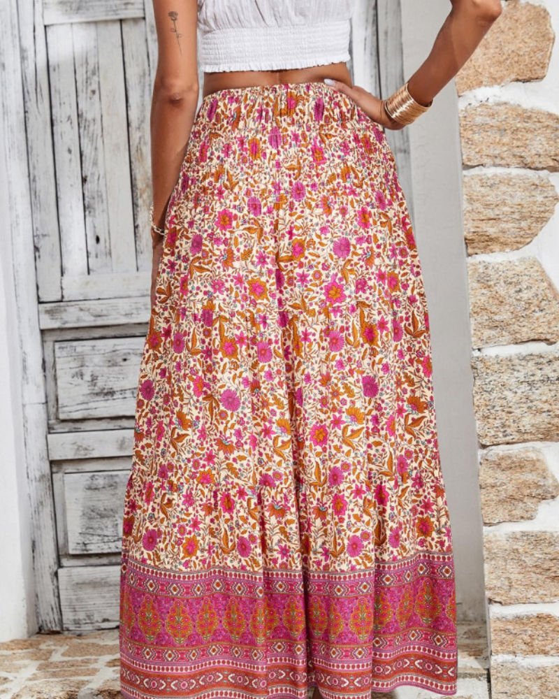 Bianca Women’s Plus Size Maxi Skirt – Boho Floral High Waist Ruffle Skirt