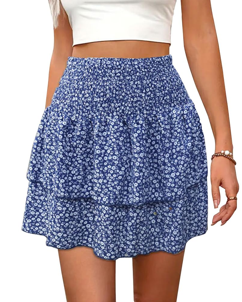 Isabelle Women’s Mini Skirt – Floral High Waist Ruffle Skirt with Layered Design