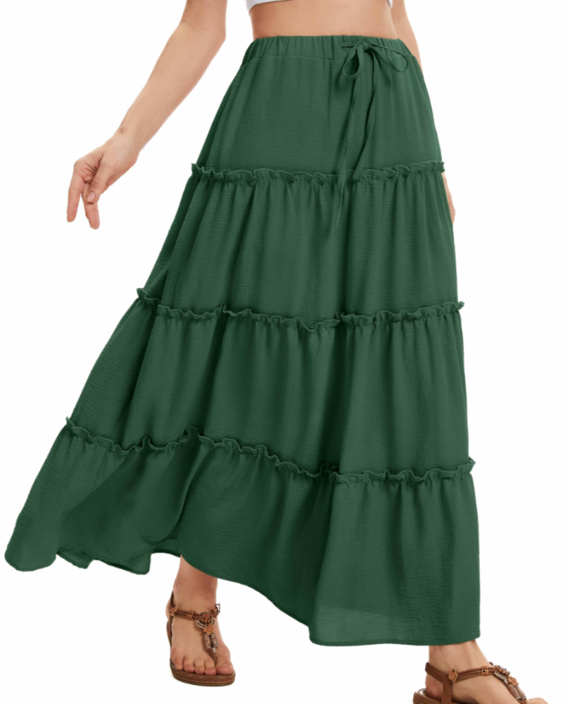 Harper Women’s Midi Skirt – Linen-Look A-Line Skirt with Drawstring Waist