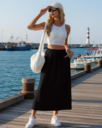 Elena Women’s Maxi Skirt – A-Line Drawstring Skirt with Pockets