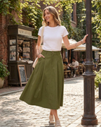 Mila Women’s Utility Midi Skirt – High Waist Button Skirt with Pockets