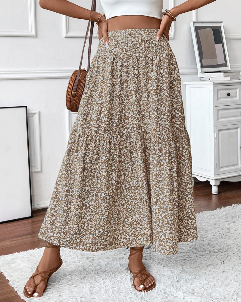 Lily Women’s Maxi Skirt – Floral High Waist A-Line Skirt with Pockets