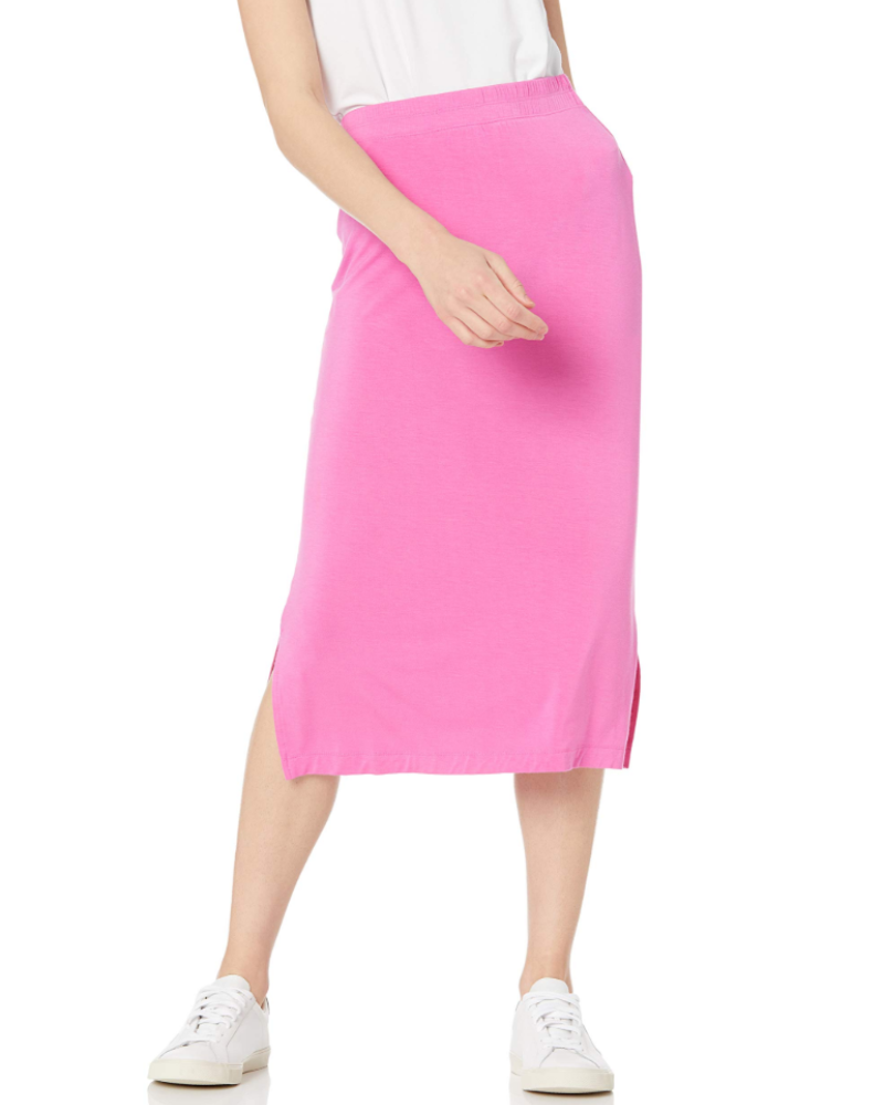 Clara Women’s Midi Skirt – Stretch Jersey Pull-On Skirt with Side Slits