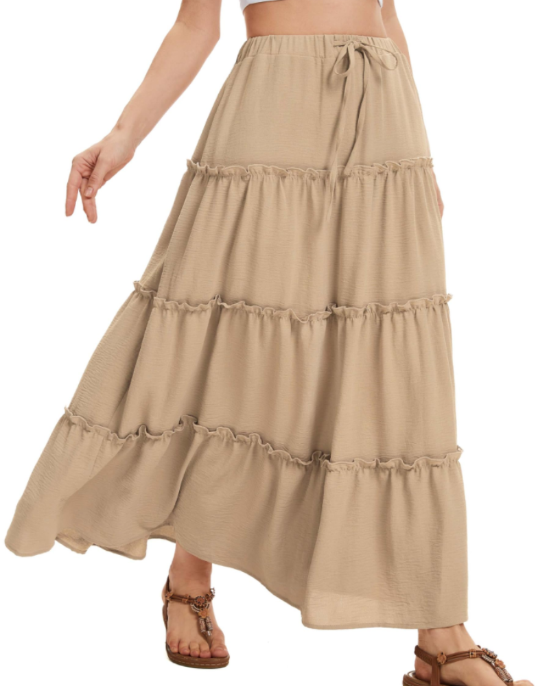Harper Women’s Midi Skirt – Linen-Look A-Line Skirt with Drawstring Waist