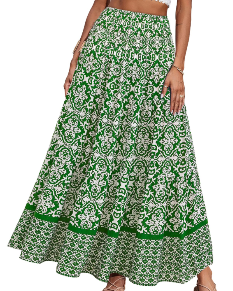 Bianca Women’s Plus Size Maxi Skirt – Boho Floral High Waist Ruffle Skirt