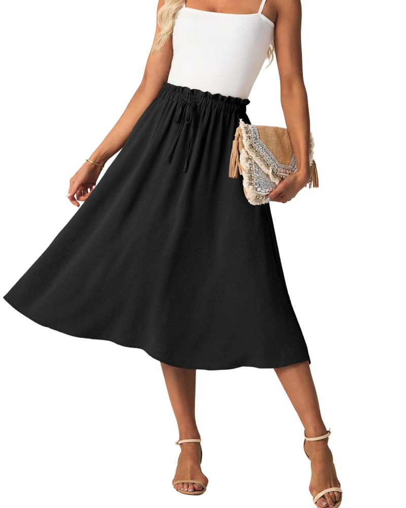 Elena Women’s A-Line Midi Skirt – Linen-Feel Drawstring Summer Skirt