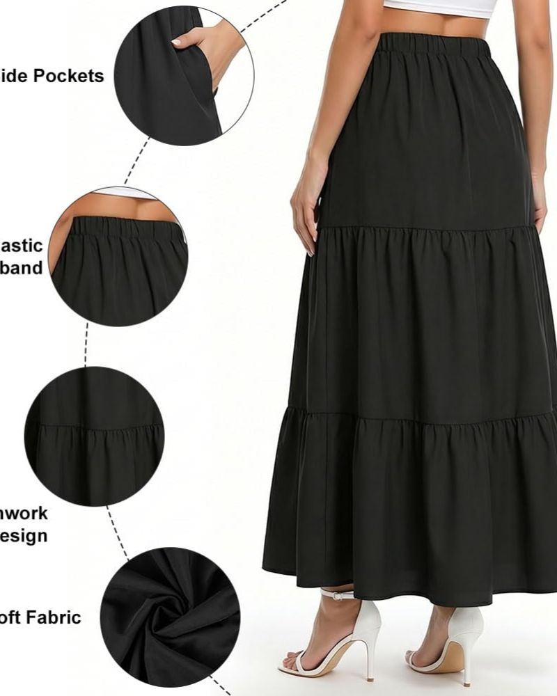 Ariana Women’s A-Line Midi Skirt – High Waist Ruffle Skirt with Pockets