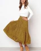 Paige Women’s Pleated Midi Skirt – Polka Dot Skirt with Elastic Waist & Pockets