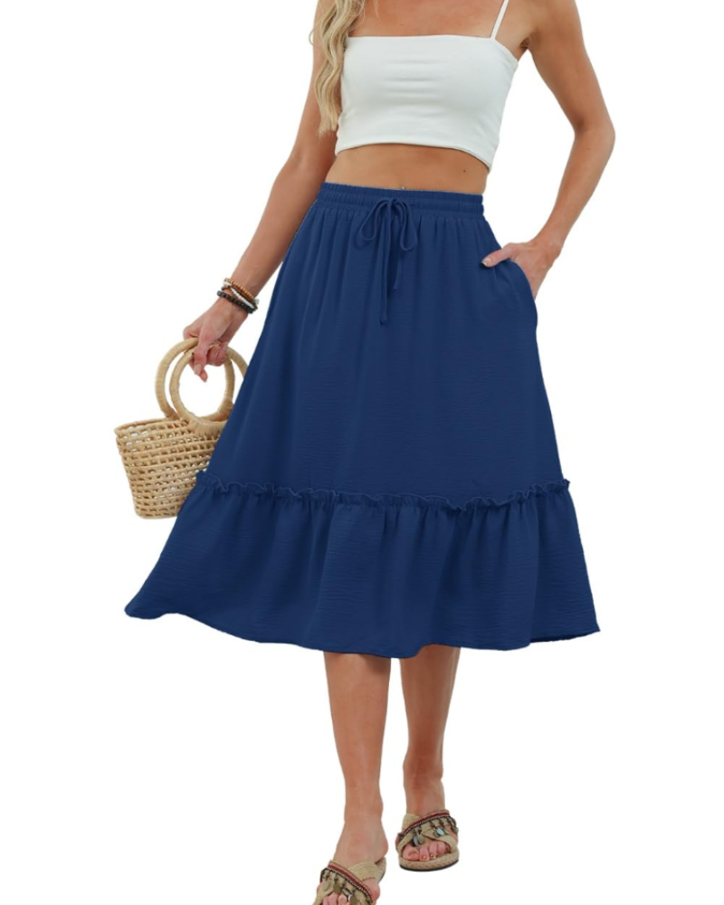 Freya Women’s Midi Skirt – Drawstring Summer Skirt with Side Pockets
