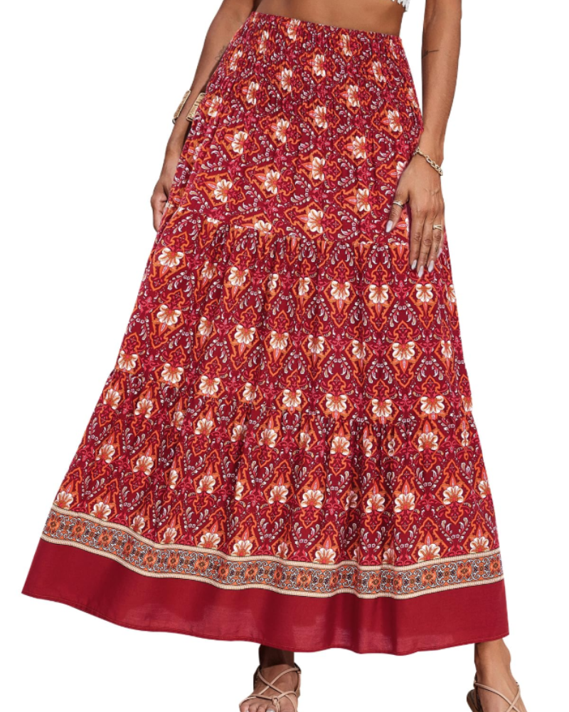 Bianca Women’s Plus Size Maxi Skirt – Boho Floral High Waist Ruffle Skirt