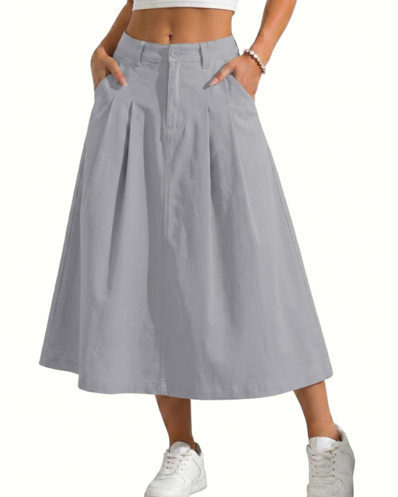 Mila Women’s Utility Midi Skirt – High Waist Button Skirt with Pockets