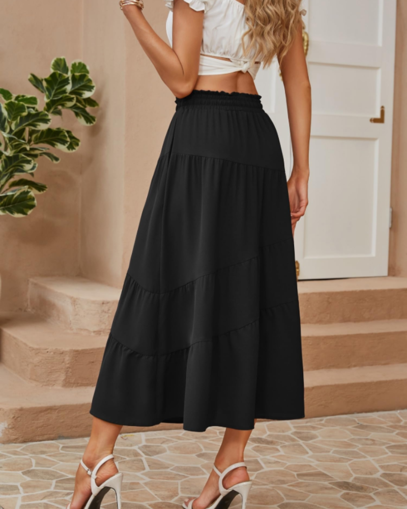 Scarlett Women’s Maxi Skirt – Boho Tiered A-Line Skirt with Pockets