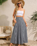 Hailey Women’s Maxi Skirt – Checked A-Line Pleated Skirt with Pockets