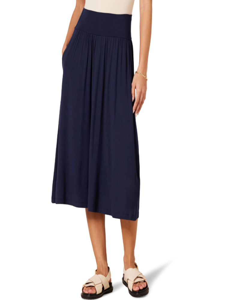 Nina Women’s Jersey Midi Skirt – Pull-On Stretch Skirt with Side Pockets