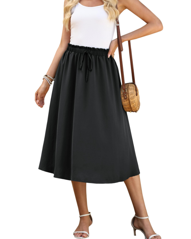 Claire Women’s Maxi Skirt – Drawstring A-Line Summer Skirt with Elastic Waist