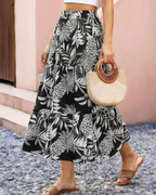 Juliet Women’s Midi Skirt – Floral A-Line Calf-Length Skirt with Elastic Waist