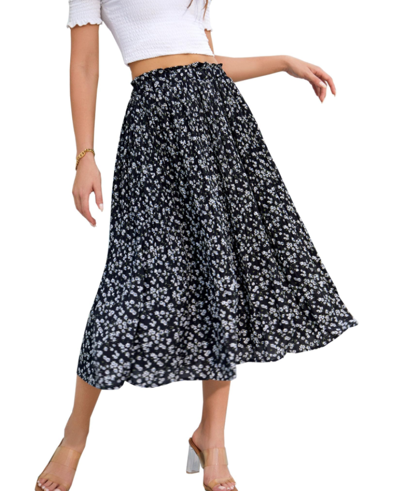 Stella Women’s Pleated Midi Skirt – Polka Dot Chiffon Skirt with Pockets