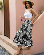 Juliet Women’s Midi Skirt – Floral A-Line Calf-Length Skirt with Elastic Waist