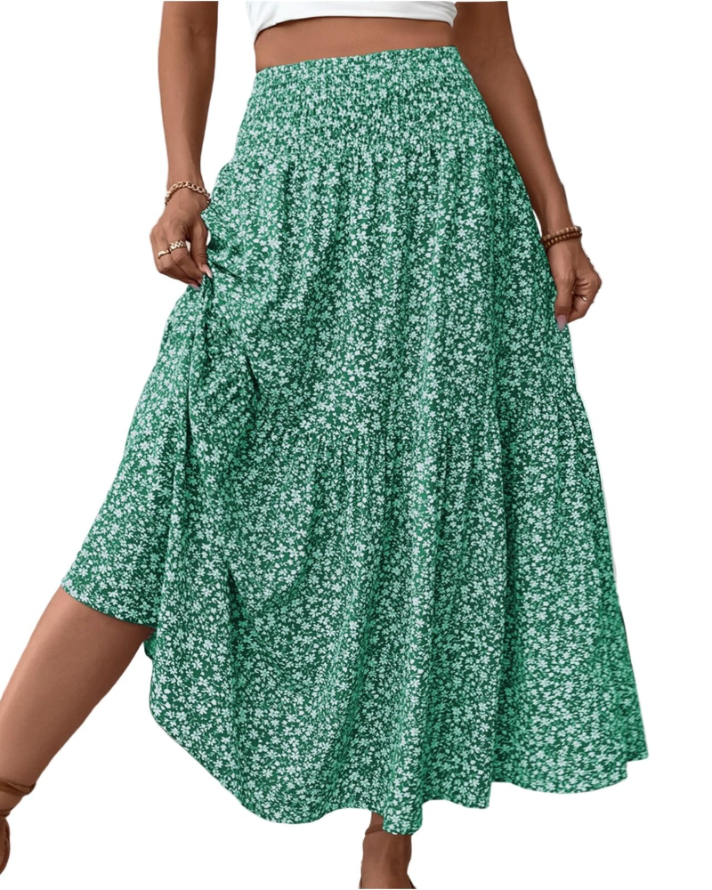 Lily Women’s Maxi Skirt – Floral High Waist A-Line Skirt with Pockets