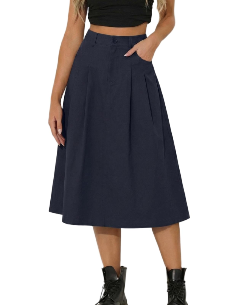 Mila Women’s Utility Midi Skirt – High Waist Button Skirt with Pockets