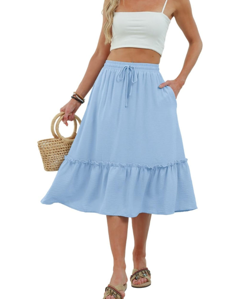 Freya Women’s Midi Skirt – Drawstring Summer Skirt with Side Pockets