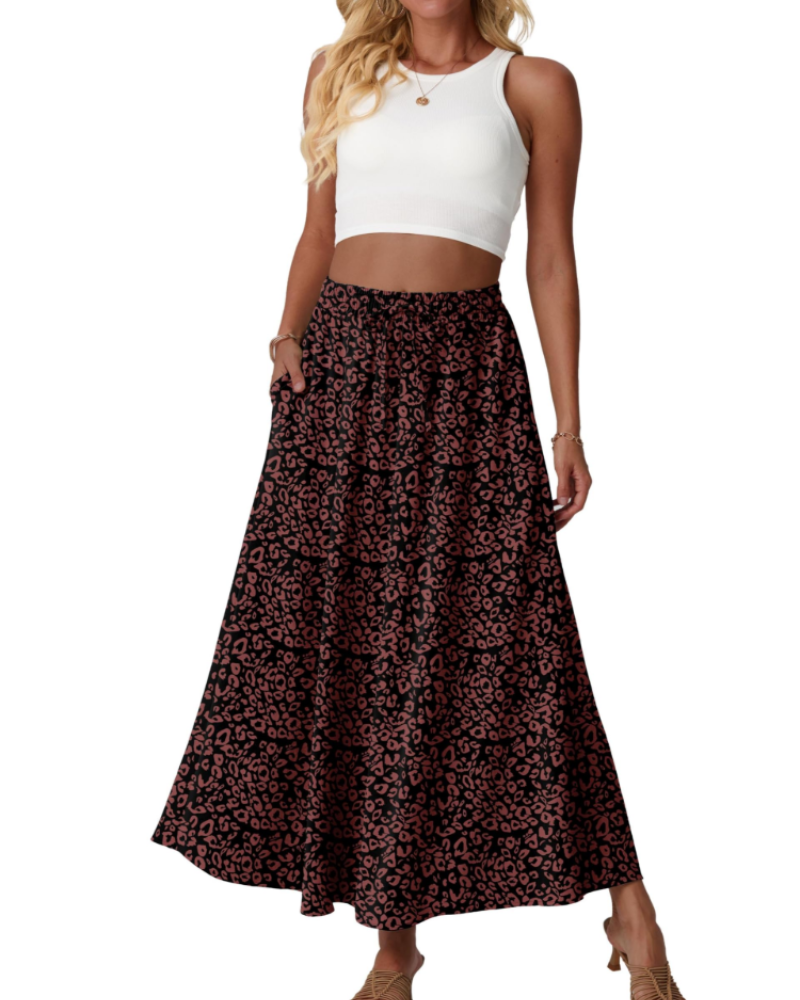 Eleanor Women’s Maxi Skirt – Floral High Waist A-Line Skirt with Pockets