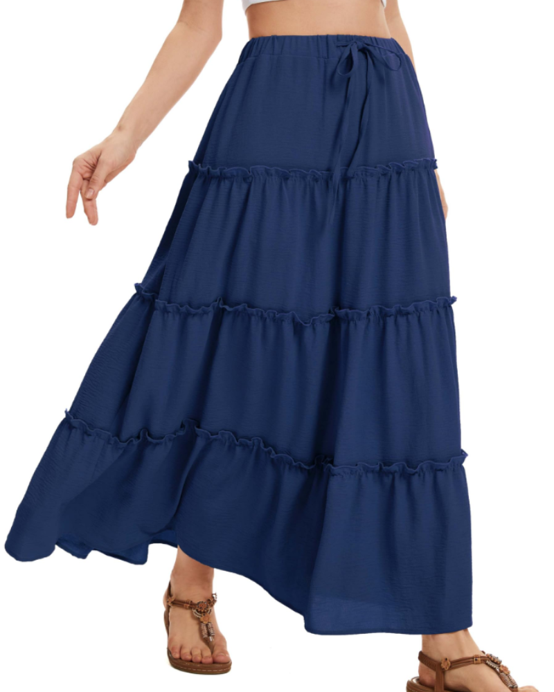 Harper Women’s Midi Skirt – Linen-Look A-Line Skirt with Drawstring Waist