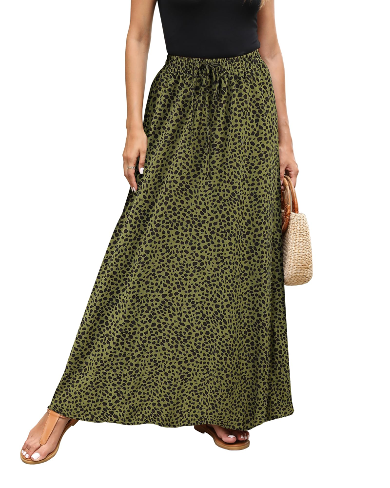 Camila Women’s Maxi Skirt – Boho Floral A-Line Skirt with Drawstring Waist