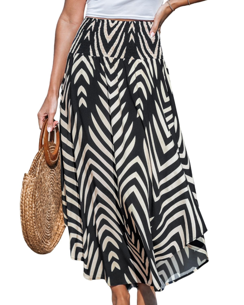 Kennedy Women’s Maxi Skirt – Viscose Abstract Print Skirt with Smocked Waist