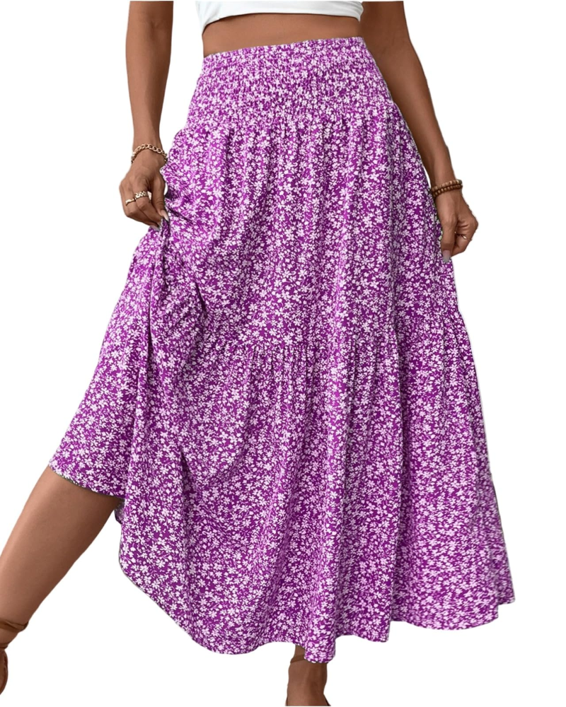 Lily Women’s Maxi Skirt – Floral High Waist A-Line Skirt with Pockets