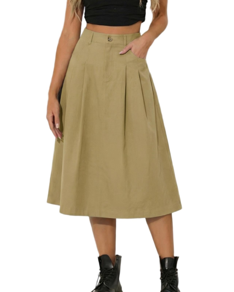 Mila Women’s Utility Midi Skirt – High Waist Button Skirt with Pockets