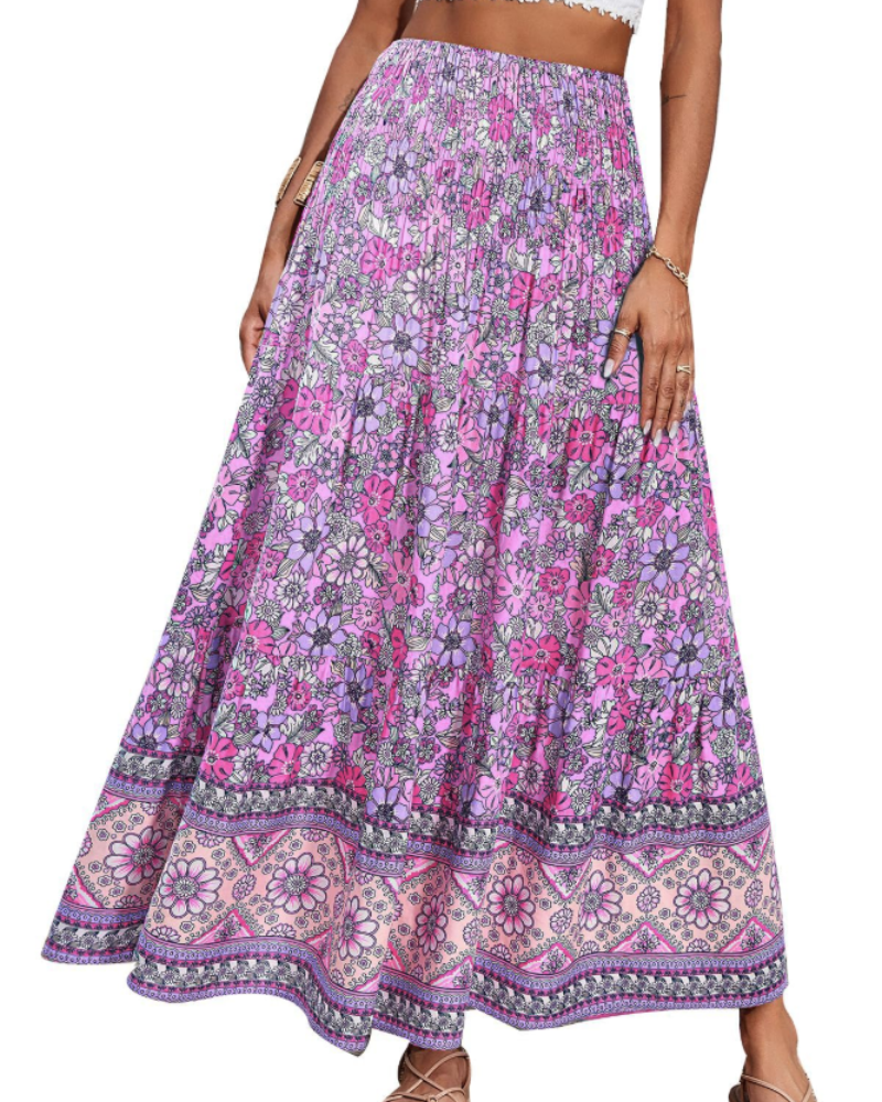 Bianca Women’s Plus Size Maxi Skirt – Boho Floral High Waist Ruffle Skirt