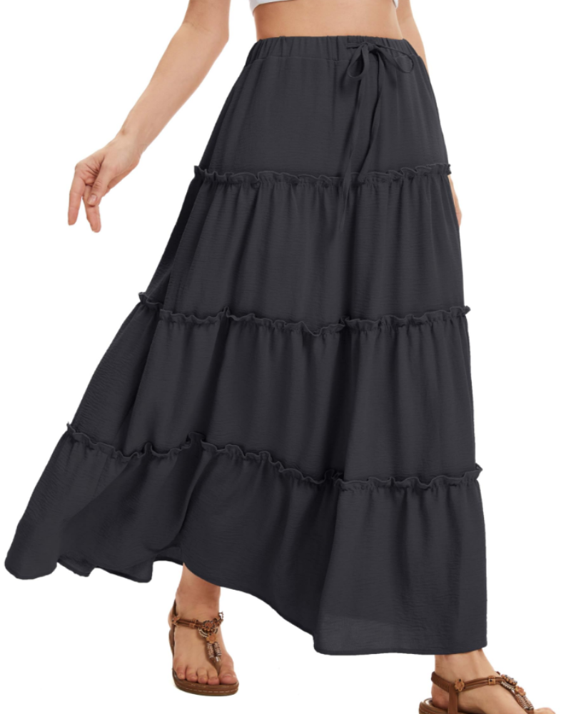Harper Women’s Midi Skirt – Linen-Look A-Line Skirt with Drawstring Waist