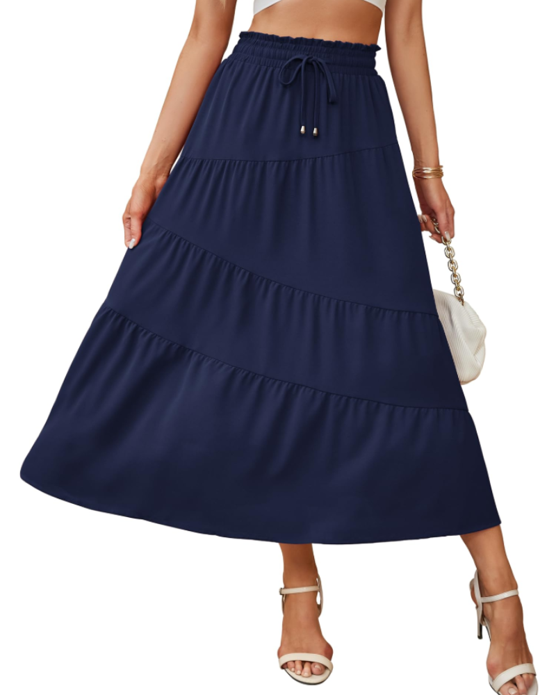 Scarlett Women’s Maxi Skirt – Boho Tiered A-Line Skirt with Pockets