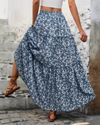 Ruby Women’s Maxi Skirt – Floral Boho High Waist Tiered A-Line Skirt
